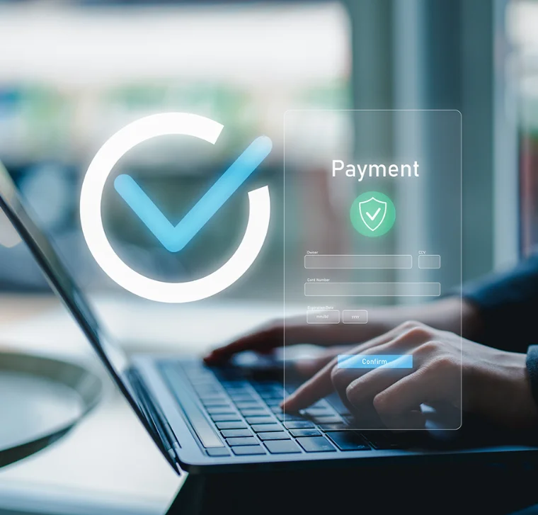 a person using a laptop to enter payment information